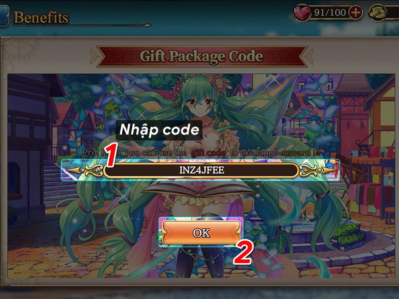 Enter the gift code and press OK